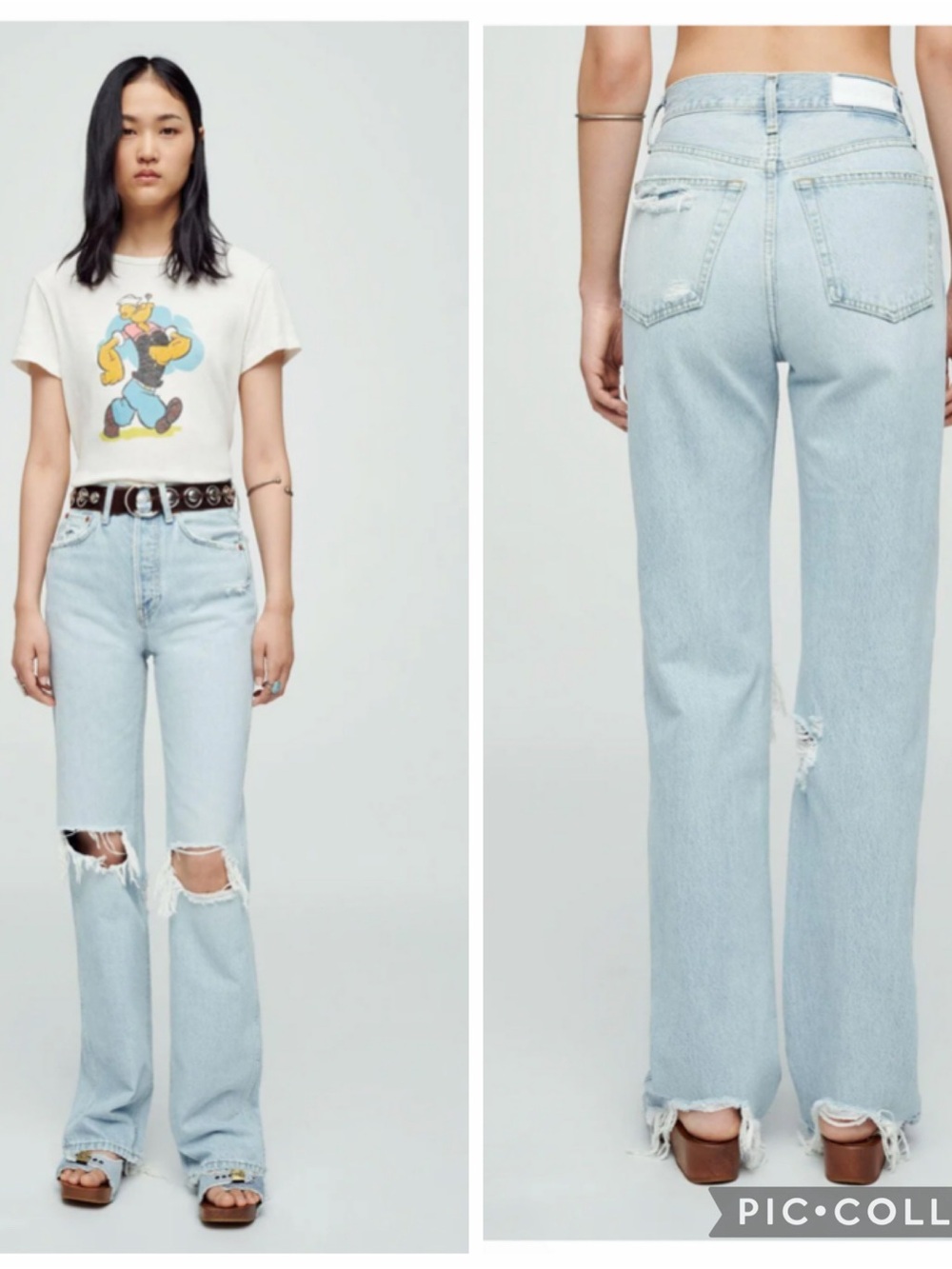 RE/DONE 90’s HIGH RISE LOOSE NU DISCO DESTROY light wide jeans 27